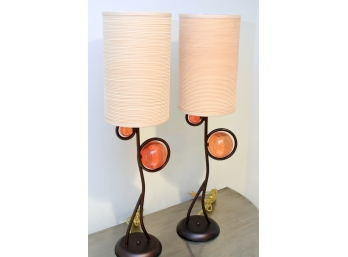 Pair Of Funky Iron And Glass Lamps