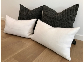 2 Pairs Of Restoration Hardware Throw Pillows - Square Suede And Linen