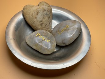 Peace And Love Polished Stones With A Metal Bowl-407