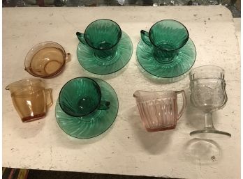 Lot Depression Glass Ultramarine Swirl Cups And Saucers Etc