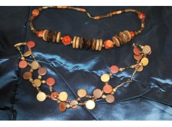 #161-Blue/Brown Wooden Necklace/earrings