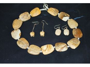 170-stone Necklace, 2 Pair Stone Earings
