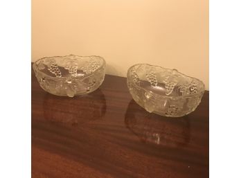 #30 Pair Frosted Glass, Grape Pattern Salad Bowls
