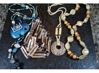 #156- 5 Stone And Wood Necklaces