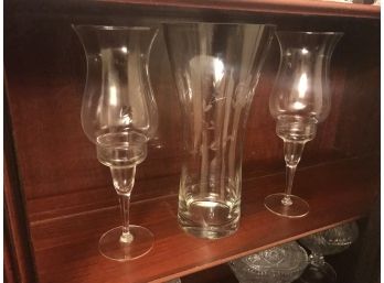 #19 Cut Crystal Vase And Candleholders