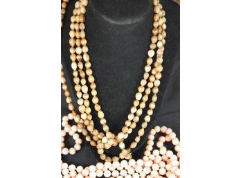 #158- 4 Faux Pearl Necklaces And Pair Of White Earrings