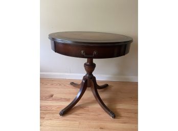 #45 Mahogany Drum Table Tooled Leather Top