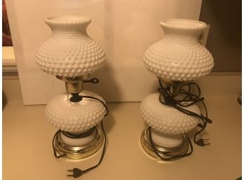 Pair Milk Glass Hobnail Lamps #4