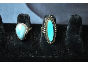 194-2 Sterling Rings With Blue Stones