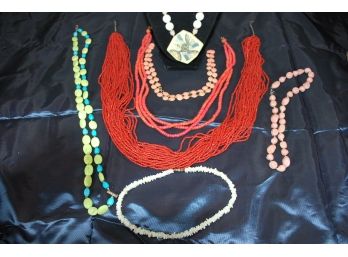 #160- 6   Necklaces (Pukka Shells)  Red Corral Like