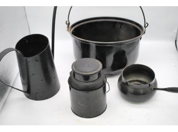 Lot Of 4 Black Metal Pans And Containers - 20