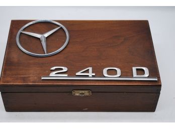 Metal Mercedes Emblem And Model Attached To Wood Box -158