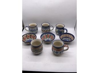 Polish Pottery Cups And Bowls-256