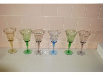 6 Piece Lot Of Colored Wine Glasses