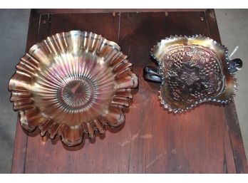 2 Pieces Of Carnival Glass