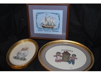 Three Matted And Professionally Framed Needlepoints