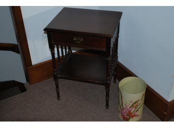Mahogany One Drawer Stand And Waste Basket