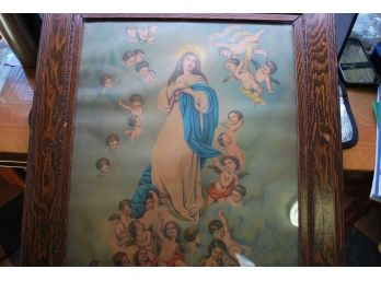 Religious Icon Vintage Oak Frame Lot C