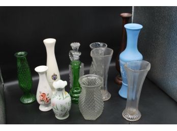Lot Of Glass Vases Tall Blue