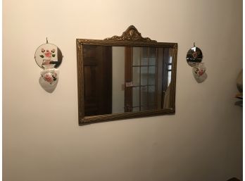 Gesso Mirror With 2 Hand Painted Vases