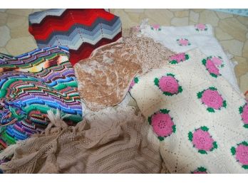Lot Of Mostly Knitted Blankets And Spreads