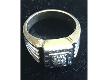 10K Gold Mans Ring With Diamond Cluster