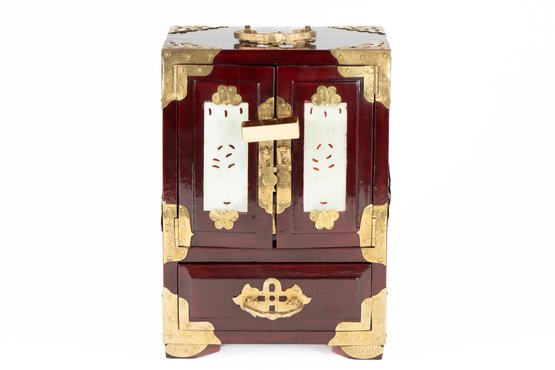 Chinese Jewelry Chest Trunk Box Cabinet  With Brass & White Stone Lock & Key