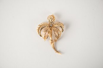 14k Gold Palm Tree/Flower Brooch With Small Diamond