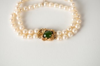 Beautiful Vintage 14k Gold Cultured Pearl Bracelet W/jade?