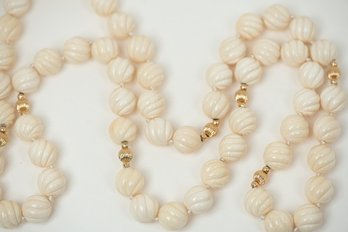 Vintage 14k Gold And Bone? Beaded Necklace