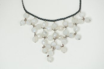 Beautiful Statement Faceted Moonstone Rainbow Beaded Adjustable Woven Necklace Jewelry