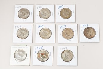 10 Silver Kennedy Half Dollars 1967 & 1968 (SKU 57)