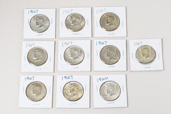 10 Silver Kennedy Half Dollars 1967 & 1966 (SKU 58)