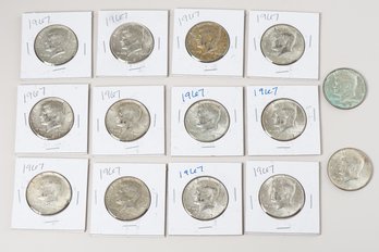 14 Silver Kennedy Half Dollars 1967 & 1968 (SKU 59)