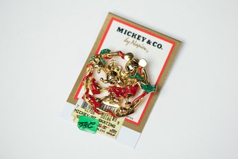 Vintage Napier Jewelry Mickey & Co. Disney Christmas Mickey & Minnie Mouse On Skis Brooch