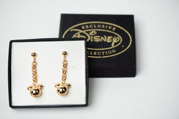 Vintage Napier Jewelry Disney Gold Tone Mickey Mouse Drop Earrings In Original Box