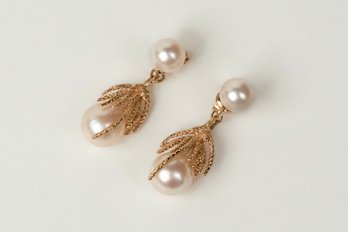 Vintage 14k Gold, Cultured Pearl Earrings Jewelry