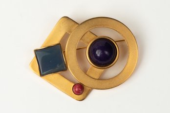 Vintage Jewelry Gold Tone Designer Gale Rothstein II Geometric Brooch