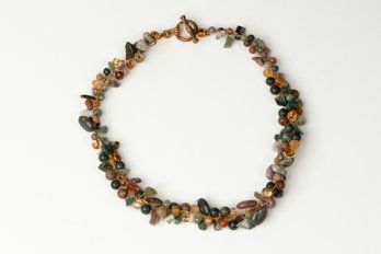 Vintage Multi Gemstones Beaded Wire Art Necklace Jewelry