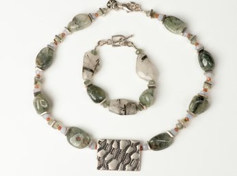 Annie Adams Sterling And Stone Beaded Bracelet Necklace Jewelry Set