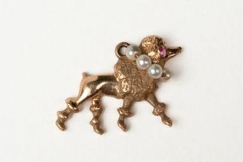 14k Gold Dog Charm With Gem Stone And Pearls