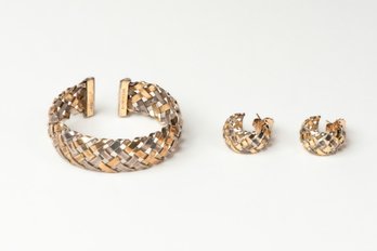 Gabriel Ofiesh Jewelry Woven 18K Gold & Sterling Silver Bracelet & Hoop Earrings Set