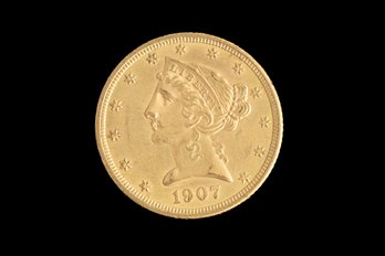1907 P 5 Dollar Gold Coin Us Currency