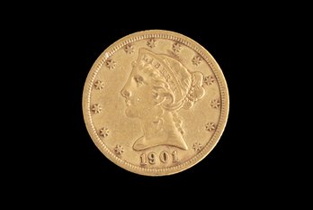 1901 S US 5 Dollar Gold Coin