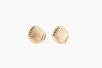 Small Vintage 14k Yellow Gold Shell Clam Shell Stud Earrings W/ 14k Backings