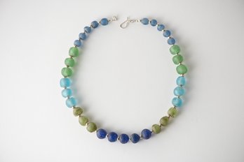 Multi Color Beaded Recycled Glass Sterling Necklace Jewelry