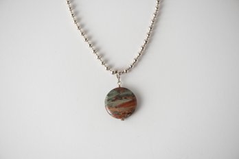 Sterling Beaded Necklace With Banded Stone Pendant Jewelry