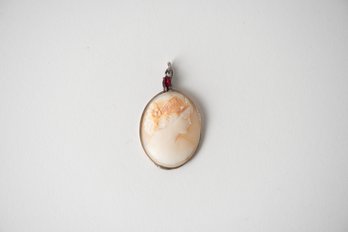 Vintage Cameo Necklace Pendant Crowned With Red Stone