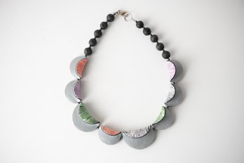 Beautiful Unique Artist Designer Necklace W/ Sterling Silver Lava Beads Polymer Clay