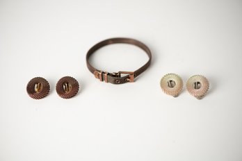 Vintage Jewelry Belt Buckle Bracelet & Clip Earrings  Set